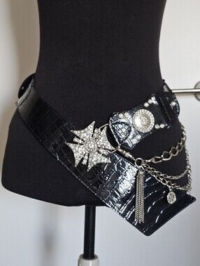 D.i.a Gyaru Japan Silver Cross Buckle Stretchy Rhinestone Belt